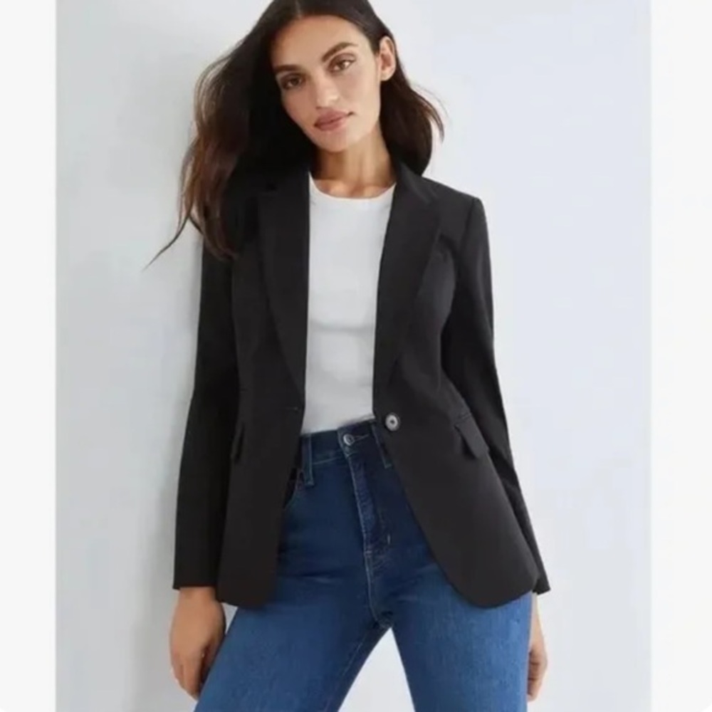 Theory Gabe B Tailor black wool‎ blazer career jacket lined stretch size 6